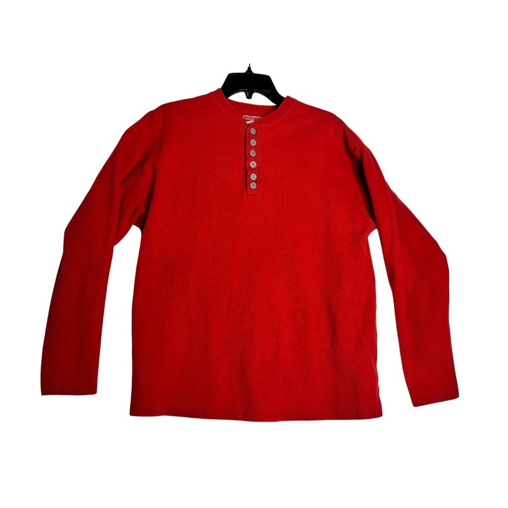 Vintage Marlboro Thermal Henley Shirt Red Heavyweight Waffle Knit Mens Large